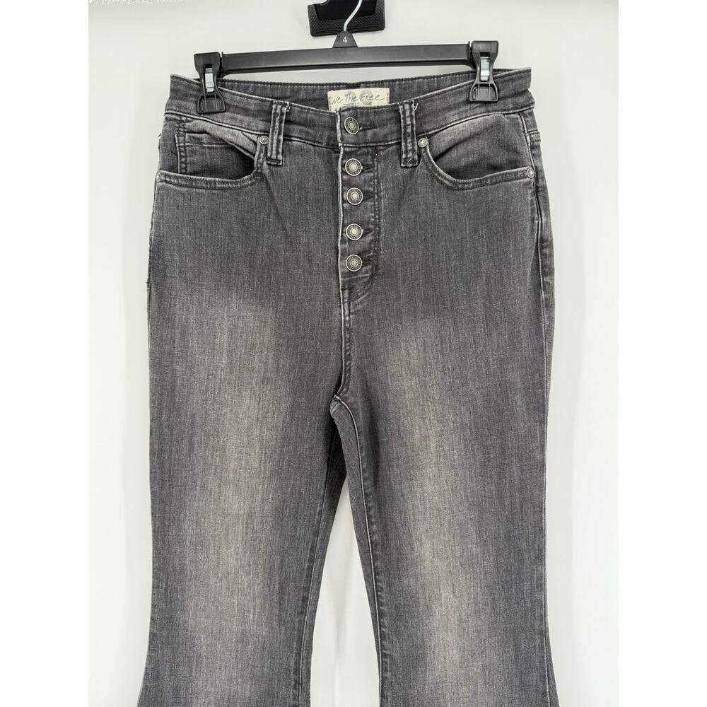FREE PEOPLE IRREPLACEABLE FLARE Sz 29 Faded Black Button Fly High Waisted Jeans - Picture 2 of 8